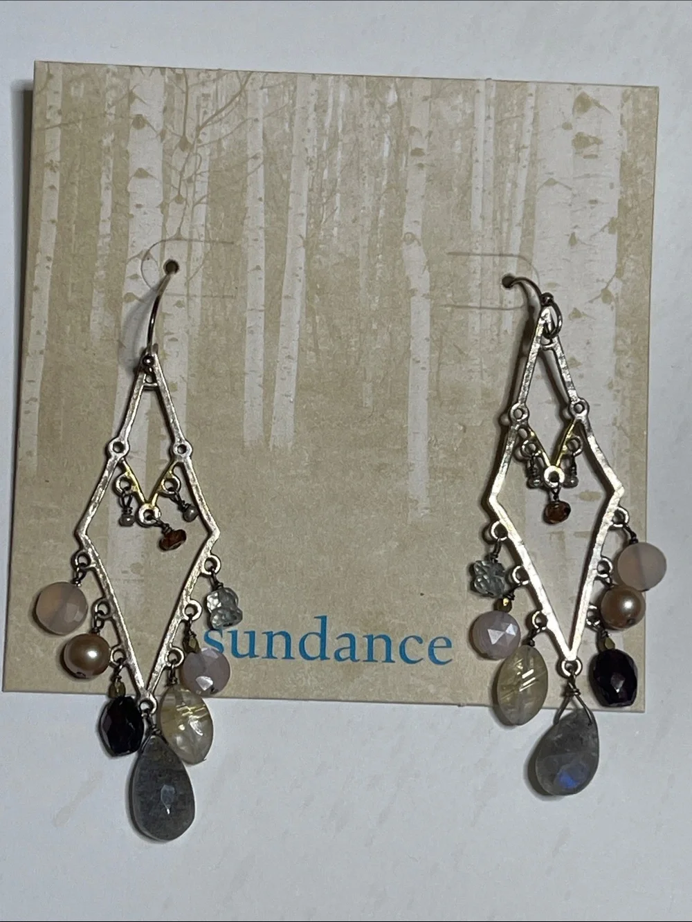 Sundance Silver-Tone Multi Gem Dangle Earrings - Neutral Tones